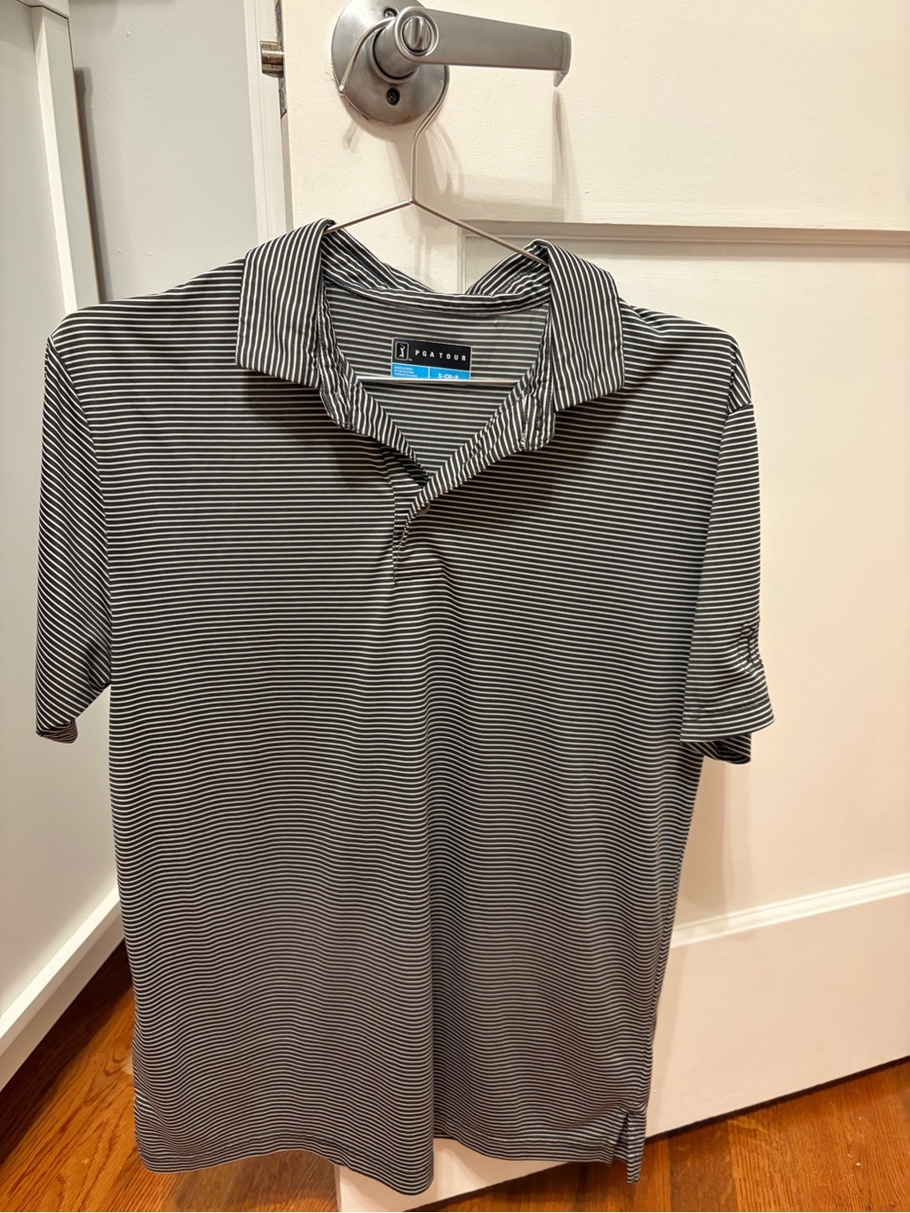 PGA Tour Black & White Thin-Stripe Polo